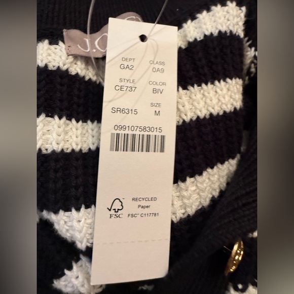 NWT. J. Crew. Ribbed cotton button-collar sweater. Black/Ivory. Size Medium. - Picture 9 of 10
